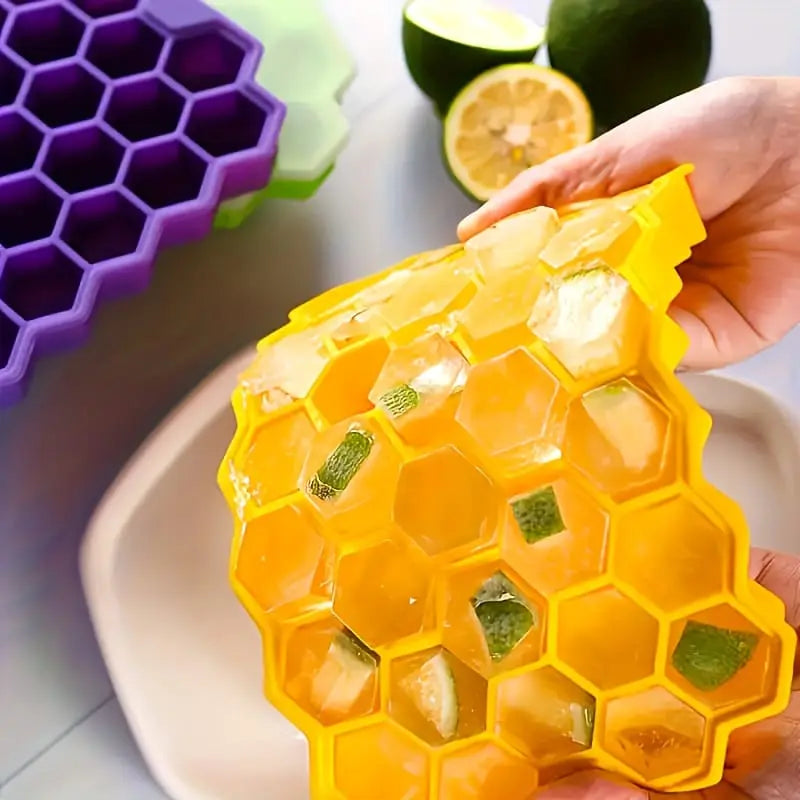 Ice Cube Tray with Removable Lid Silicone Honey Comb Shaped Bazaar Pakistan