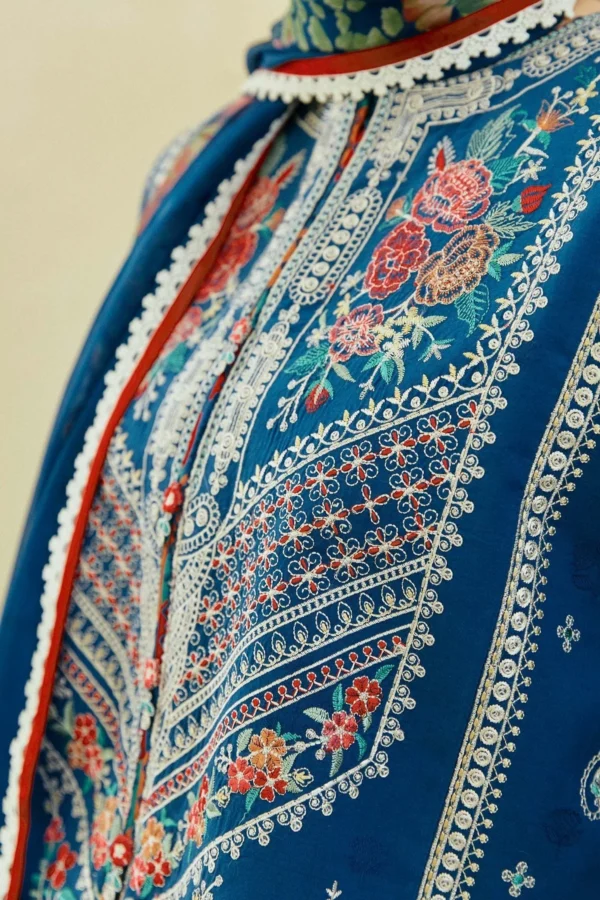 3 Piece Unstitched Heavy Embroidered Dhanak Suit with Printed Woolen Shawl - Image 3