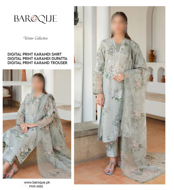 BAROQUE New Arrivals 2024 - 3-Piece Digital Print KARANDI Suit (Unstitched) - Image 3