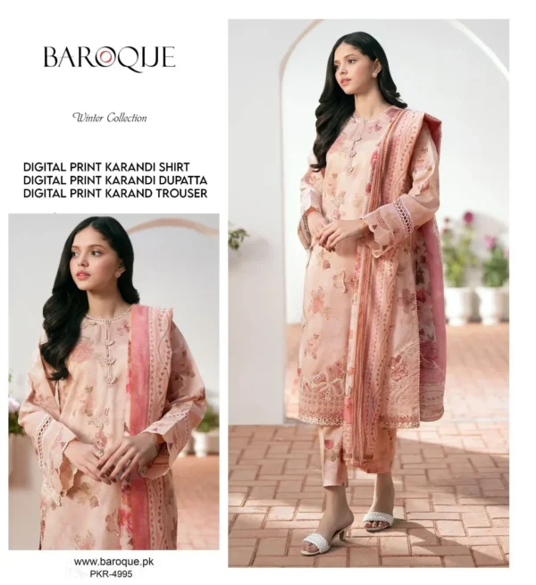 BAROQUE New Arrivals 2024 – 3-Piece Digital Print KARANDI Suit (Unstitched) - Image 3