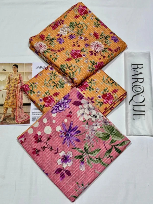BAROQUE  Digital Printed 3PC KARANDI Suit (Unstitched) - Image 3