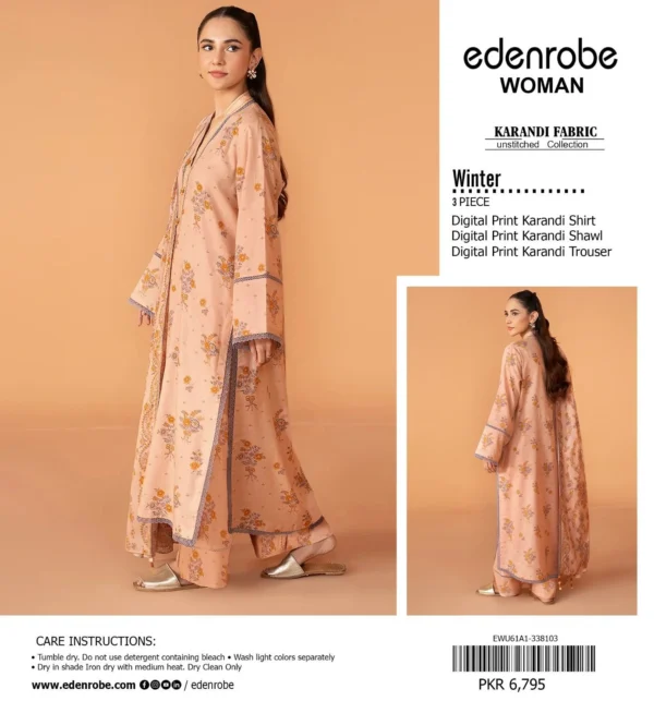 Edenrobe Digital Printed Karandi 3-Piece Suit