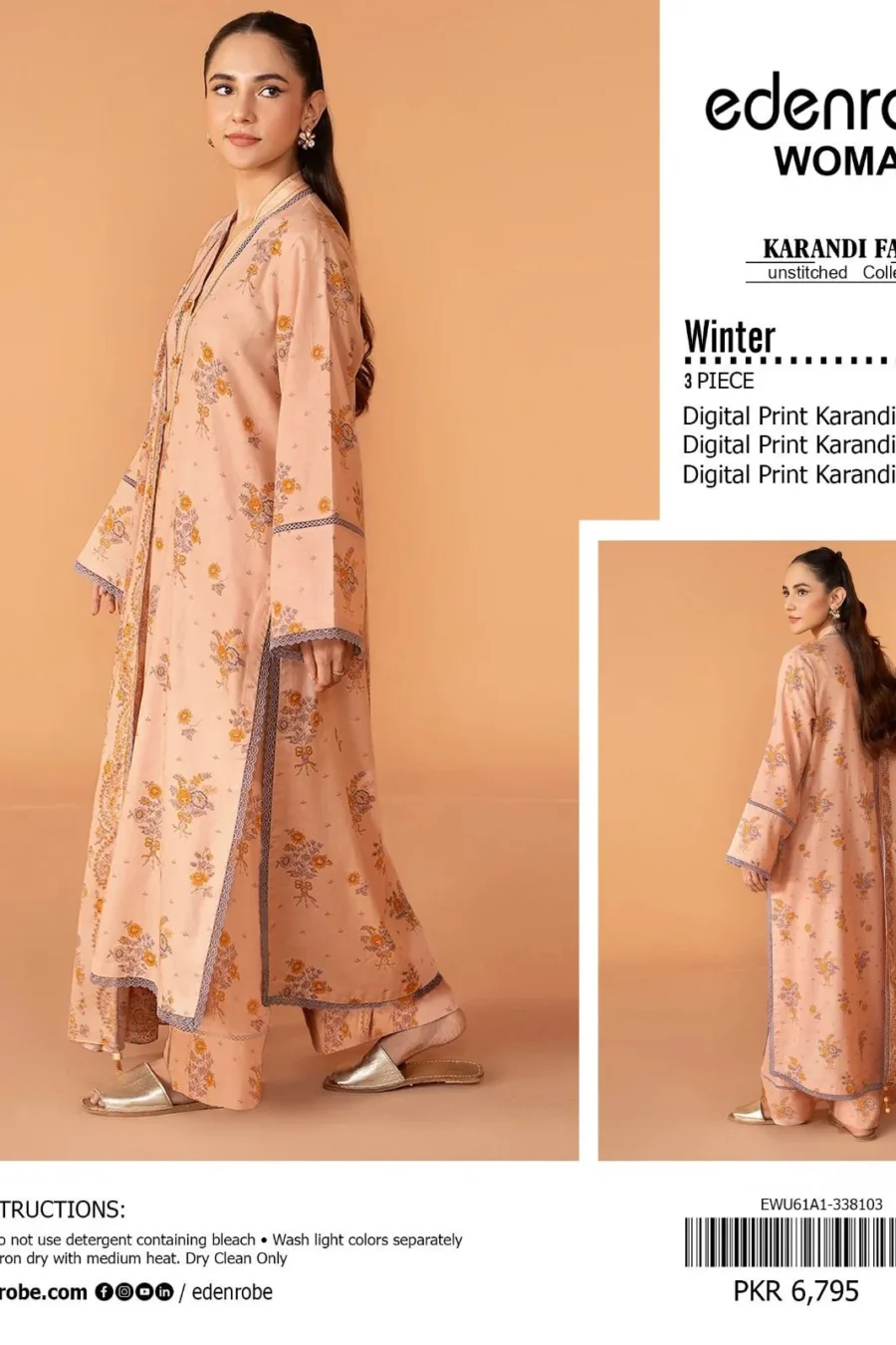 Edenrobe Digital Printed Karandi 3-Piece Suit