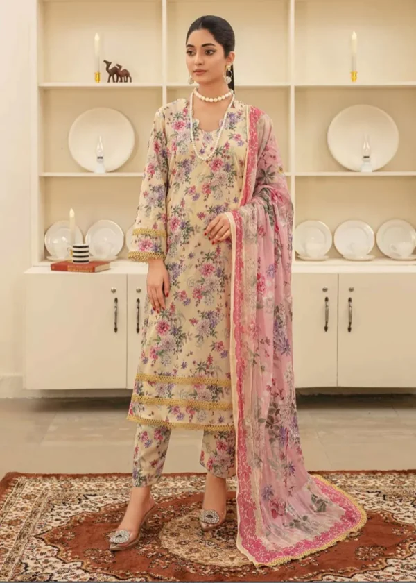 BAROQUE  Digital Printed 3PC KARANDI Suit (Unstitched)