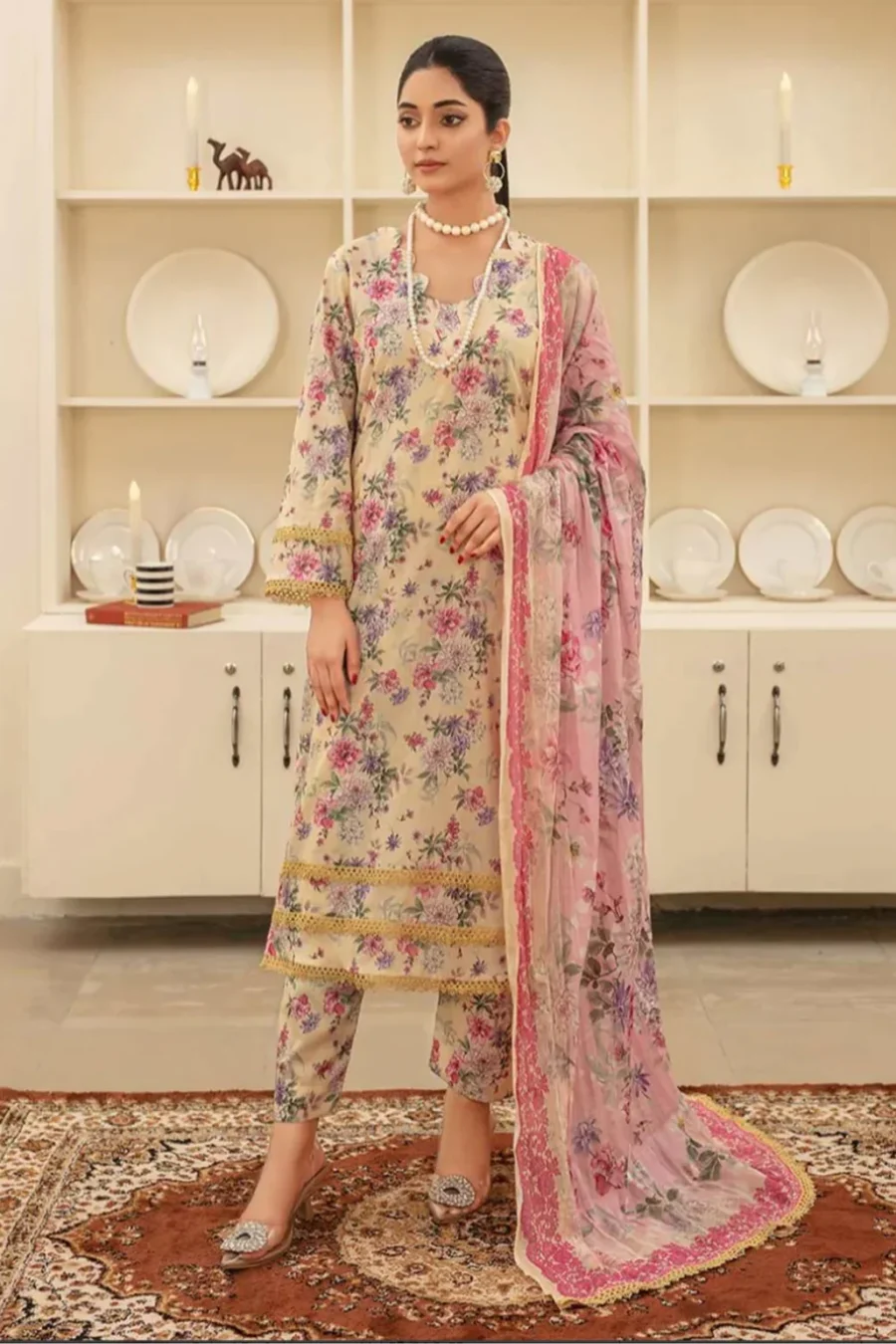 BAROQUE  Digital Printed 3PC KARANDI Suit (Unstitched)