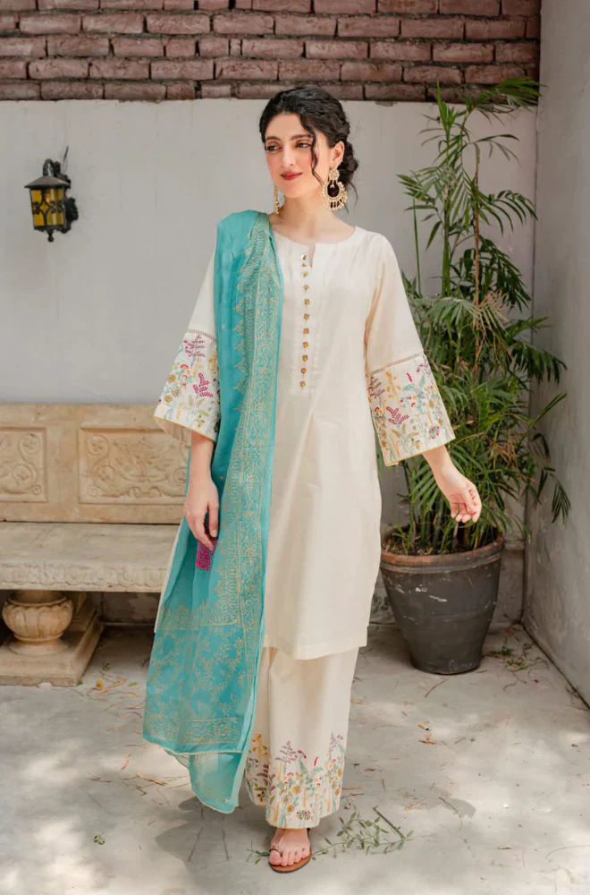 Dhanak Full Embroidered Unstitched 3PC Suit with Digital Printed Pashmina Wool Shawl