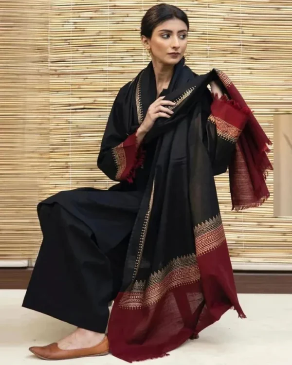 Dhanak Full Embroidered Unstitched 3PC Suit with Digital Printed Pashmina Wool Shawl - Image 2