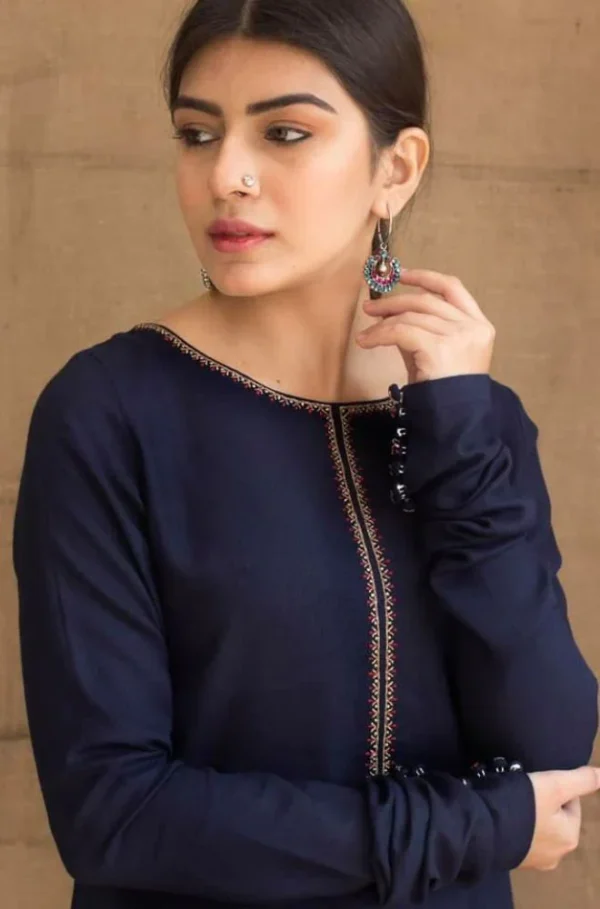 Dhanak Full Embroidered Unstitched 3PC Suit with Digital Printed Pashmina Wool Shawl - Image 3