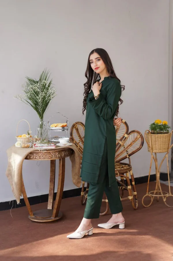 Dhanak Full Embroidered Unstitched 3PC Suit with Digital Printed Pashmina Wool Shawl - Image 5