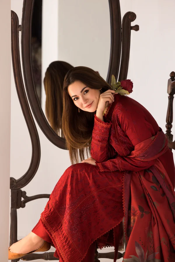 FLORENT - 3PC Dhanak Embroidered Shirt with Dhanak Embroidered Shawl and Trouser - Image 2