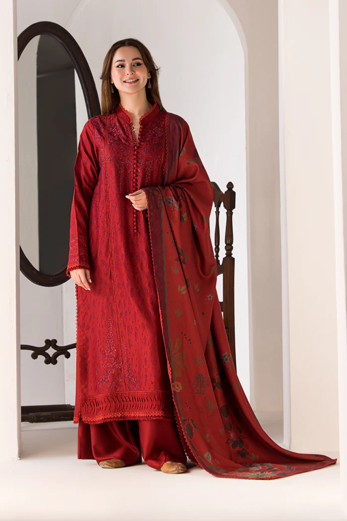 FLORENT - 3PC Dhanak Embroidered Shirt with Dhanak Embroidered Shawl and Trouser