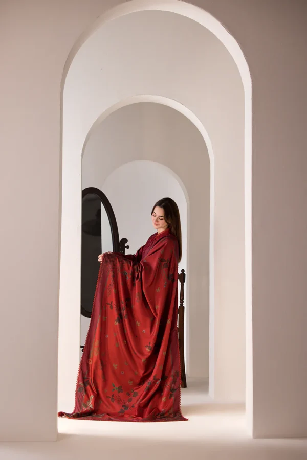 FLORENT - 3PC Dhanak Embroidered Shirt with Dhanak Embroidered Shawl and Trouser - Image 3