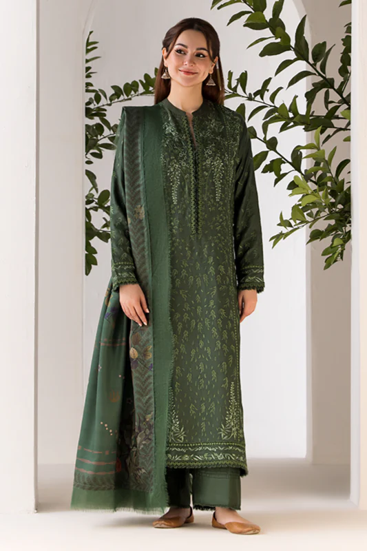 FLORENT - 3PC Dhanak Embroidered Shirt with Dhanak Embroidered Shawl and Trouser
