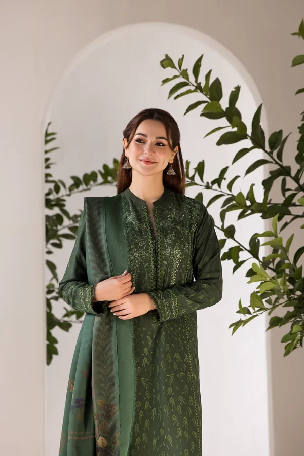 FLORENT - 3PC Dhanak Embroidered Shirt with Dhanak Embroidered Shawl and Trouser - Image 4