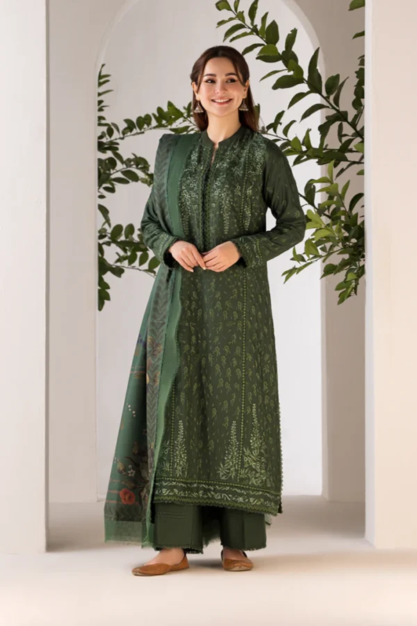FLORENT - 3PC Dhanak Embroidered Shirt with Dhanak Embroidered Shawl and Trouser - Image 3