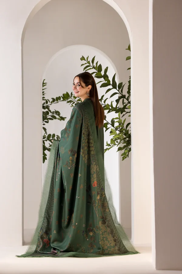 FLORENT - 3PC Dhanak Embroidered Shirt with Dhanak Embroidered Shawl and Trouser - Image 5