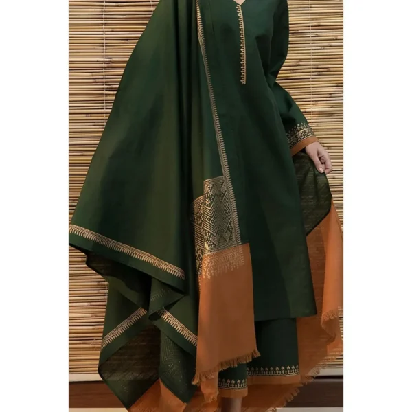 Dhanak Full Embroidered Unstitched 3PC Suit with Pashmina Wool Shawl - Image 2