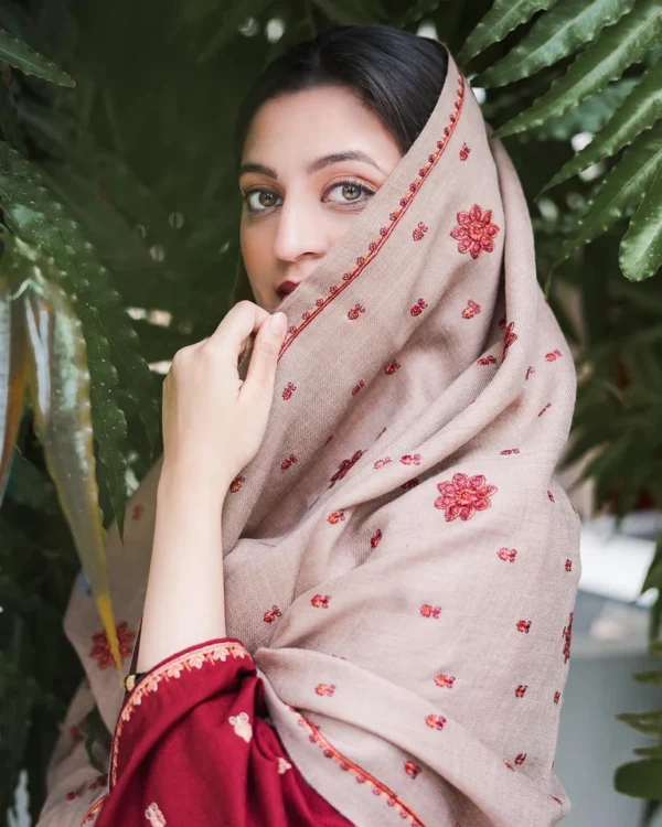 Dhanak Full Embroidered Unstitched 3PC Suit with Pashmina Wool Shawl - Image 3