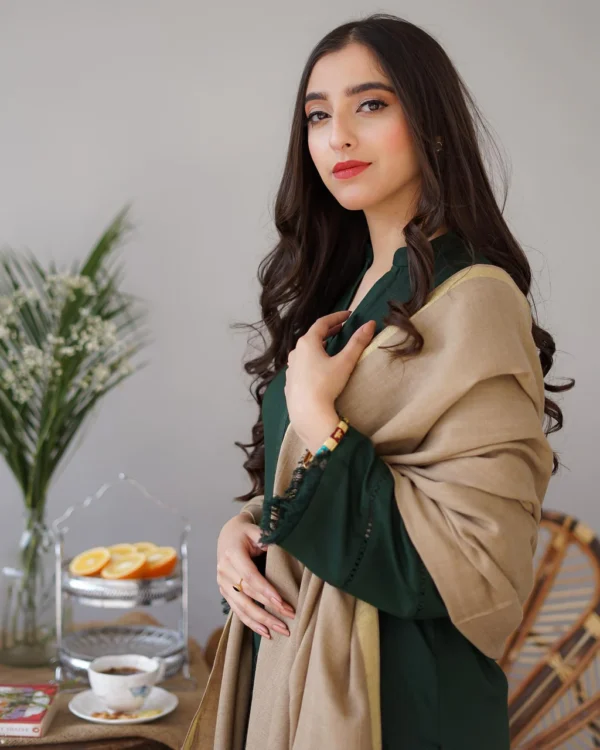 Dhanak Full Embroidered Unstitched 3PC Suit with Digital Printed Pashmina Wool Shawl - Image 4