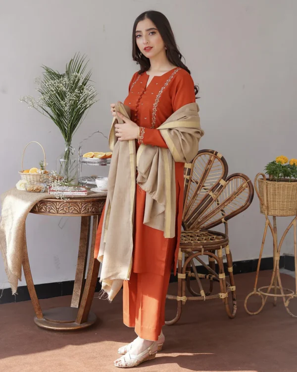 Dhanak Full Embroidered Unstitched 3PC Suit with Pashmina Wool Shawl
