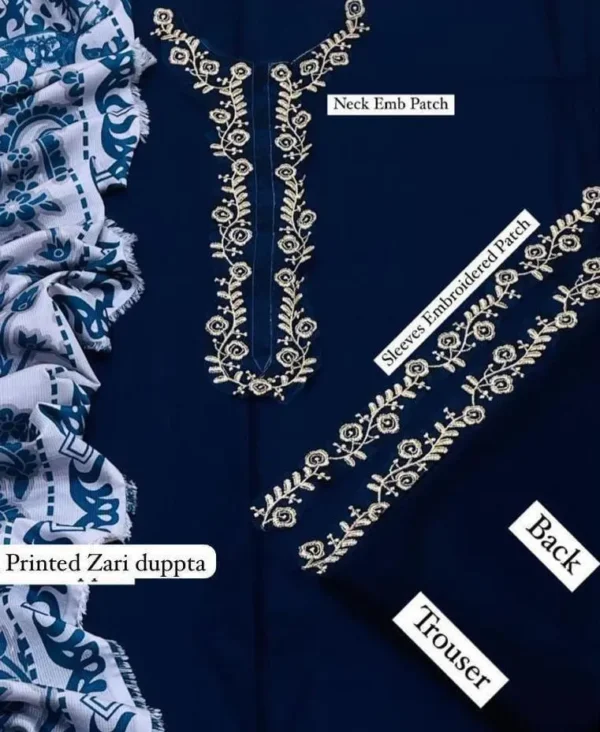 Dhanak Full Embroidered Unstitched 3PC Suit with Pashmina Wool Shawl - Image 6