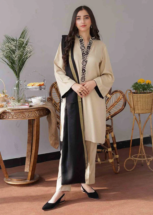 Dhanak Full Embroidered Unstitched 3PC Suit with Pashmina Wool Shawl