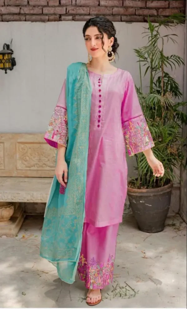Dhanak Full Embroidered Unstitched 3PC Suit with Pashmina Wool Shawl