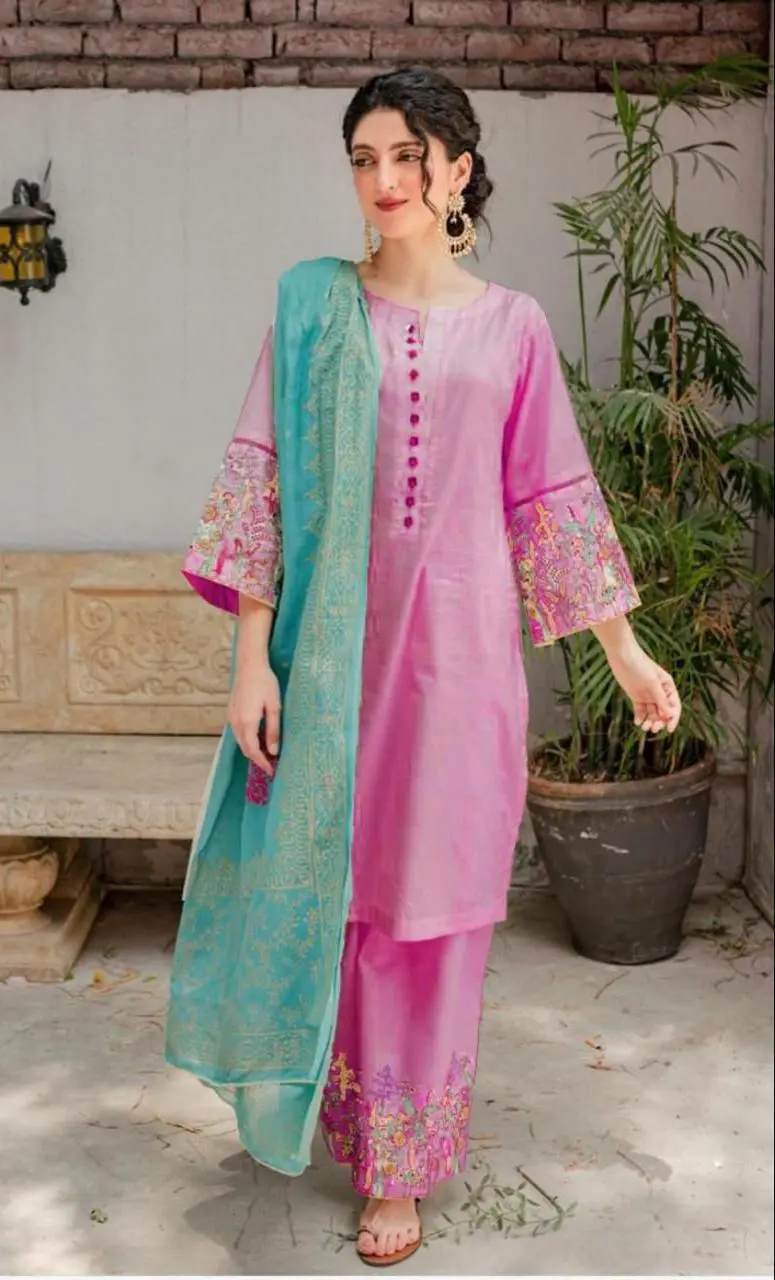 Dhanak Full Embroidered Unstitched 3PC Suit with Pashmina Wool Shawl