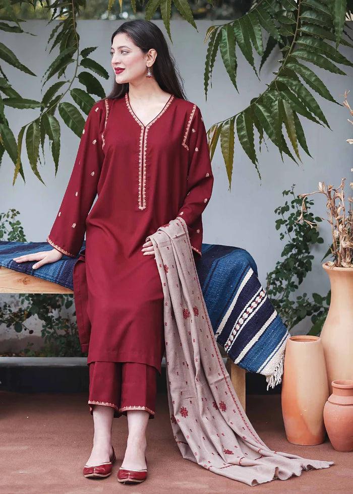 Dhanak Full Embroidered Unstitched 3PC Suit with Pashmina Wool Shawl