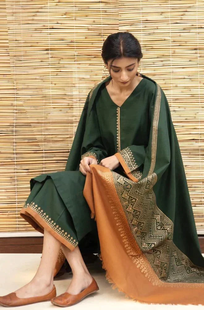 Dhanak Full Embroidered Unstitched 3PC Suit with Pashmina Wool Shawl