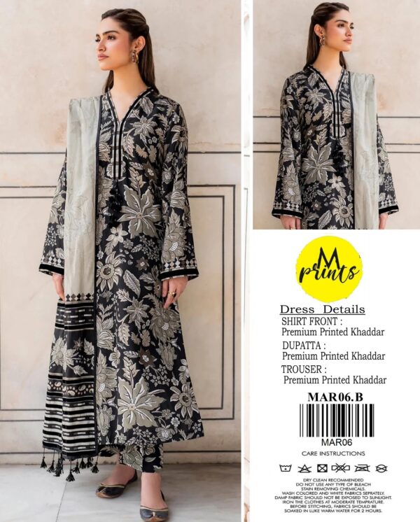 Maria B Design Code MAR06 - 3PC Digital Printed Khaddar  Suit - Image 6