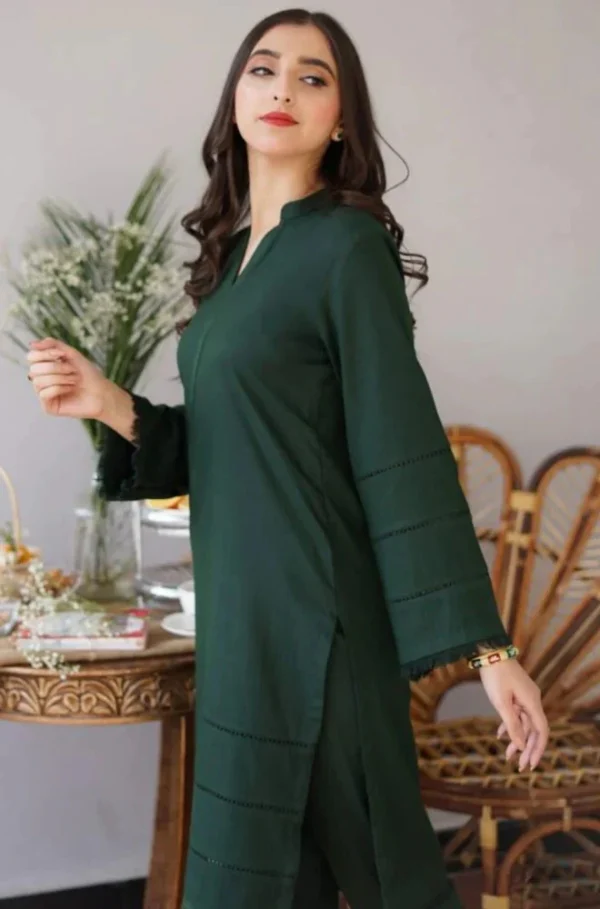 Dhanak Full Embroidered Unstitched 3PC Suit with Digital Printed Pashmina Wool Shawl - Image 7