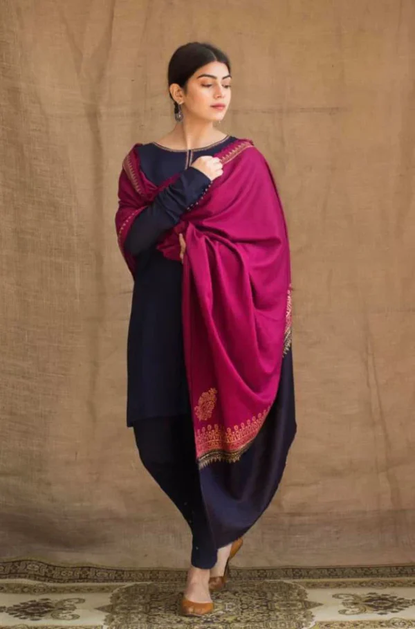 Dhanak Full Embroidered Unstitched 3PC Suit with Digital Printed Pashmina Wool Shawl - Image 2