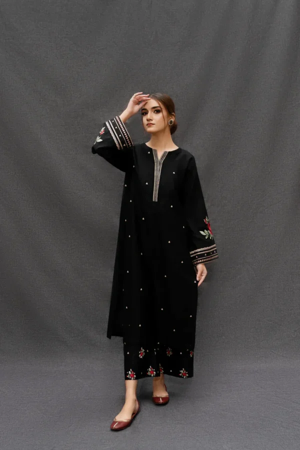 Dhanak Full Embroidered Unstitched 3PC Suit with Digital Printed Pashmina Wool Shawl - Image 7