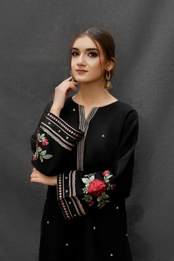 Dhanak Full Embroidered Unstitched 3PC Suit with Digital Printed Pashmina Wool Shawl - Image 6