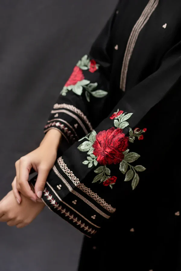 Dhanak Full Embroidered Unstitched 3PC Suit with Digital Printed Pashmina Wool Shawl - Image 4