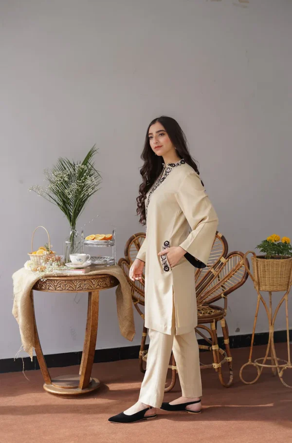 Dhanak Full Embroidered Unstitched 3PC Suit with Pashmina Wool Shawl - Image 6