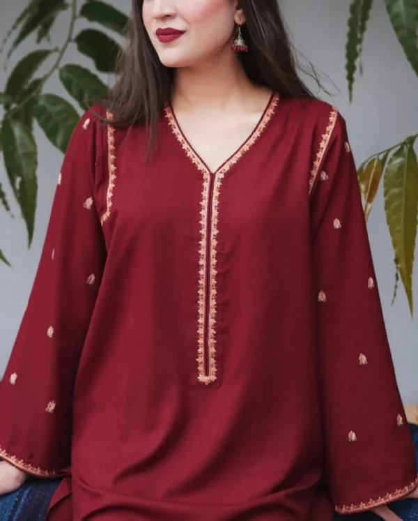 Dhanak Full Embroidered Unstitched 3PC Suit with Pashmina Wool Shawl - Image 6