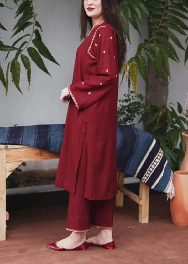 Dhanak Full Embroidered Unstitched 3PC Suit with Pashmina Wool Shawl - Image 5