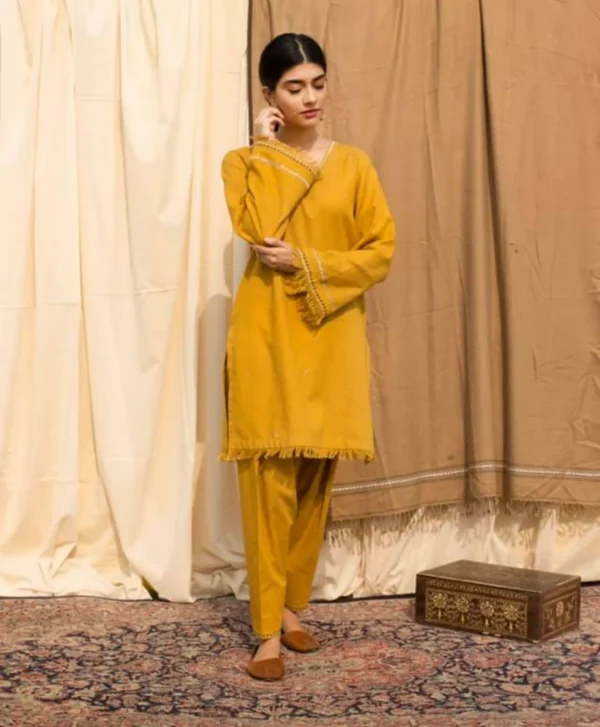 Dhanak Full Embroidered Unstitched 3PC Suit with Pashmina Wool Shawl - Image 3