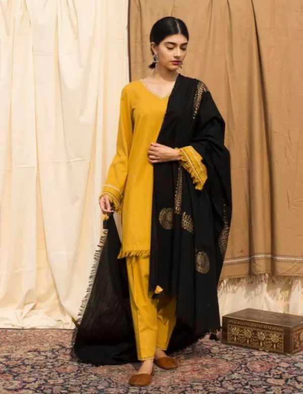Dhanak Full Embroidered Unstitched 3PC Suit with Pashmina Wool Shawl