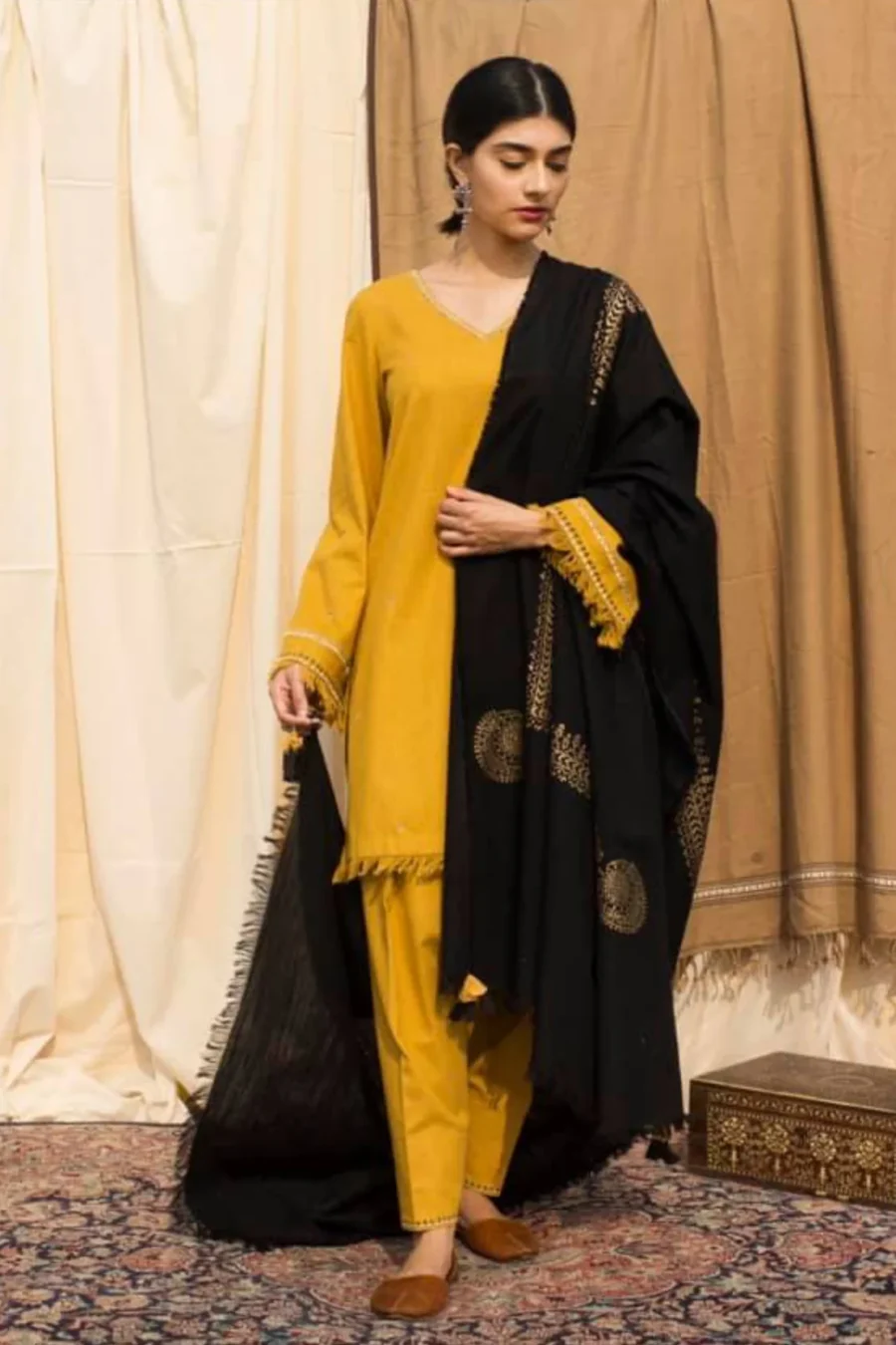 Dhanak Full Embroidered Unstitched 3PC Suit with Pashmina Wool Shawl