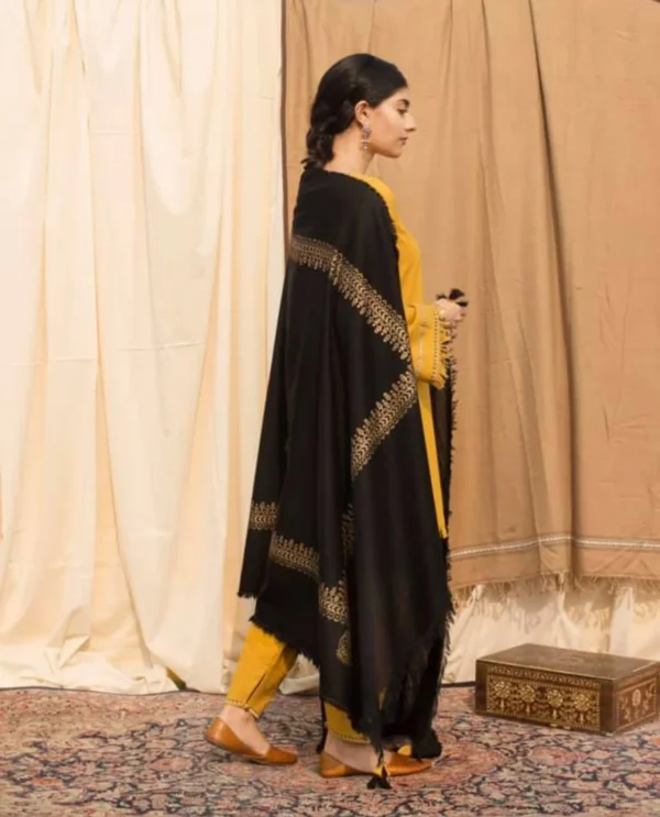 Dhanak Full Embroidered Unstitched 3PC Suit with Pashmina Wool Shawl - Image 4