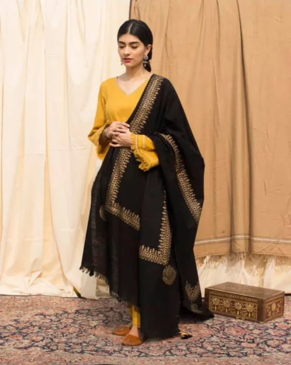 Dhanak Full Embroidered Unstitched 3PC Suit with Pashmina Wool Shawl - Image 2