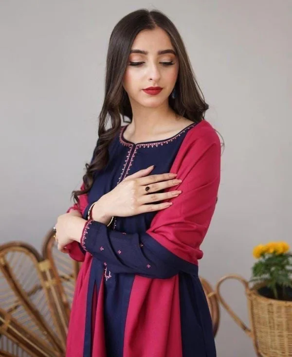 Dhanak Full Embroidered Unstitched 3PC Suit with Pashmina Wool Shawl - Image 2