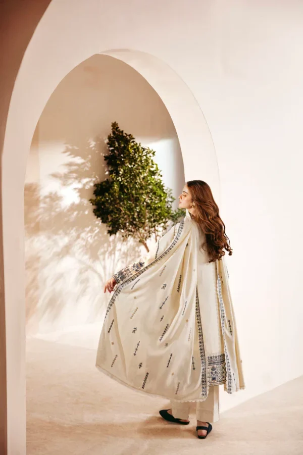 FLORENT - 3PC Dhanak Embroidered Shirt with Dhanak Embroidered Shawl and Trouser - Image 4