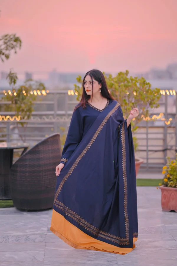 Dhanak Full Embroidered Unstitched 3PC Suit with Digital Printed Pashmina Wool Shawl - Image 4