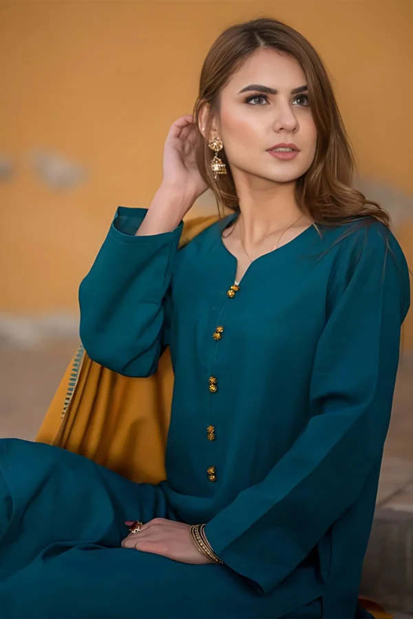 Dhanak Full Embroidered Unstitched 3PC Suit with Pashmina Wool Shawl - Image 4