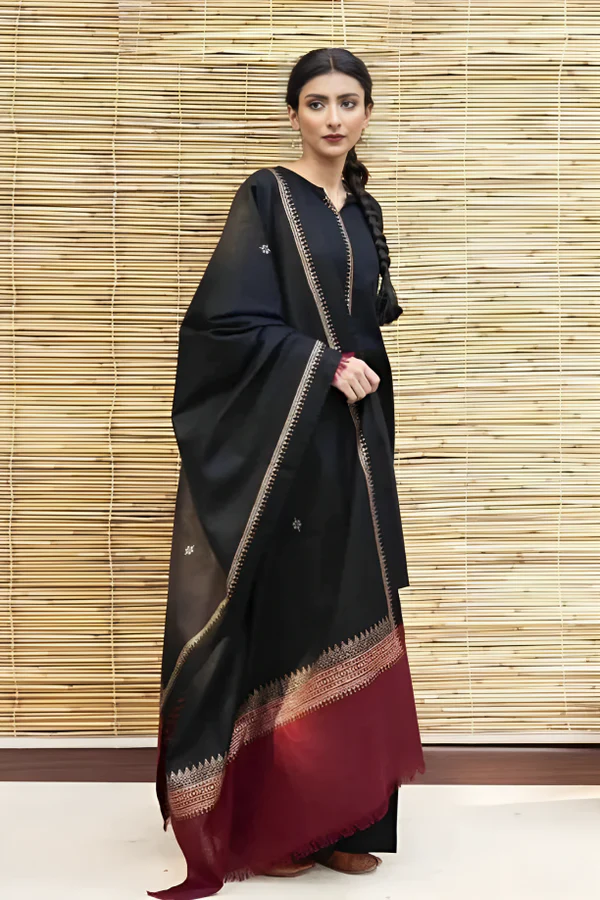 Dhanak Full Embroidered Unstitched 3PC Suit with Digital Printed Pashmina Wool Shawl