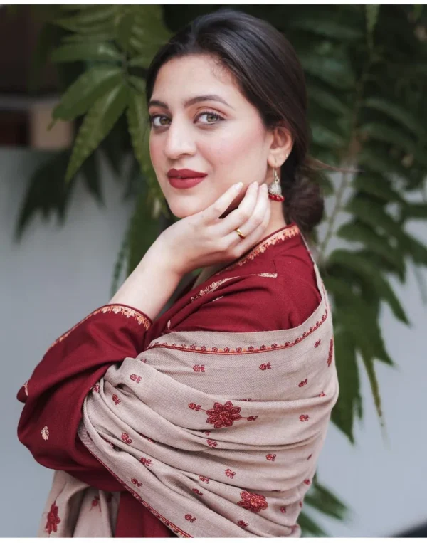Dhanak Full Embroidered Unstitched 3PC Suit with Pashmina Wool Shawl - Image 7
